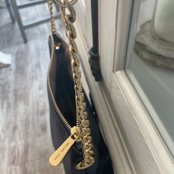 MICHAEL KORS JET SET CHAIN MESSENGER CROSSBODY LEATHER BLUE/GOLD PREOWNED - Picture 9 of 9